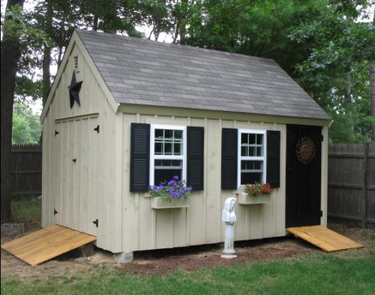  applied to the post and beam frame of this 8' x 12' Cape style shed