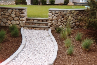 stone wall shells walkway